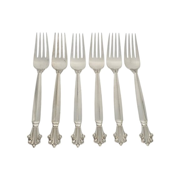 Set of 6 Georg Jensen Denmark Acanthus Sterling Silver Forks 7 1/8" #19713 - Picture 1 of 10